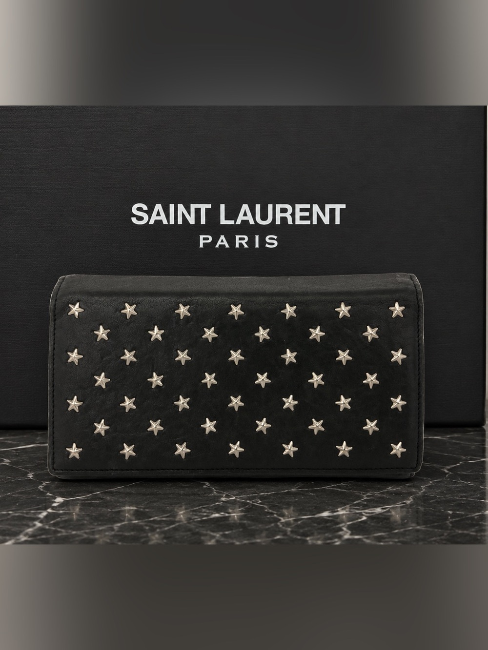 🖤🤍🖤 Saint Laurent Star Stud Leather Long Bifold Wallet🖤🤍🖤